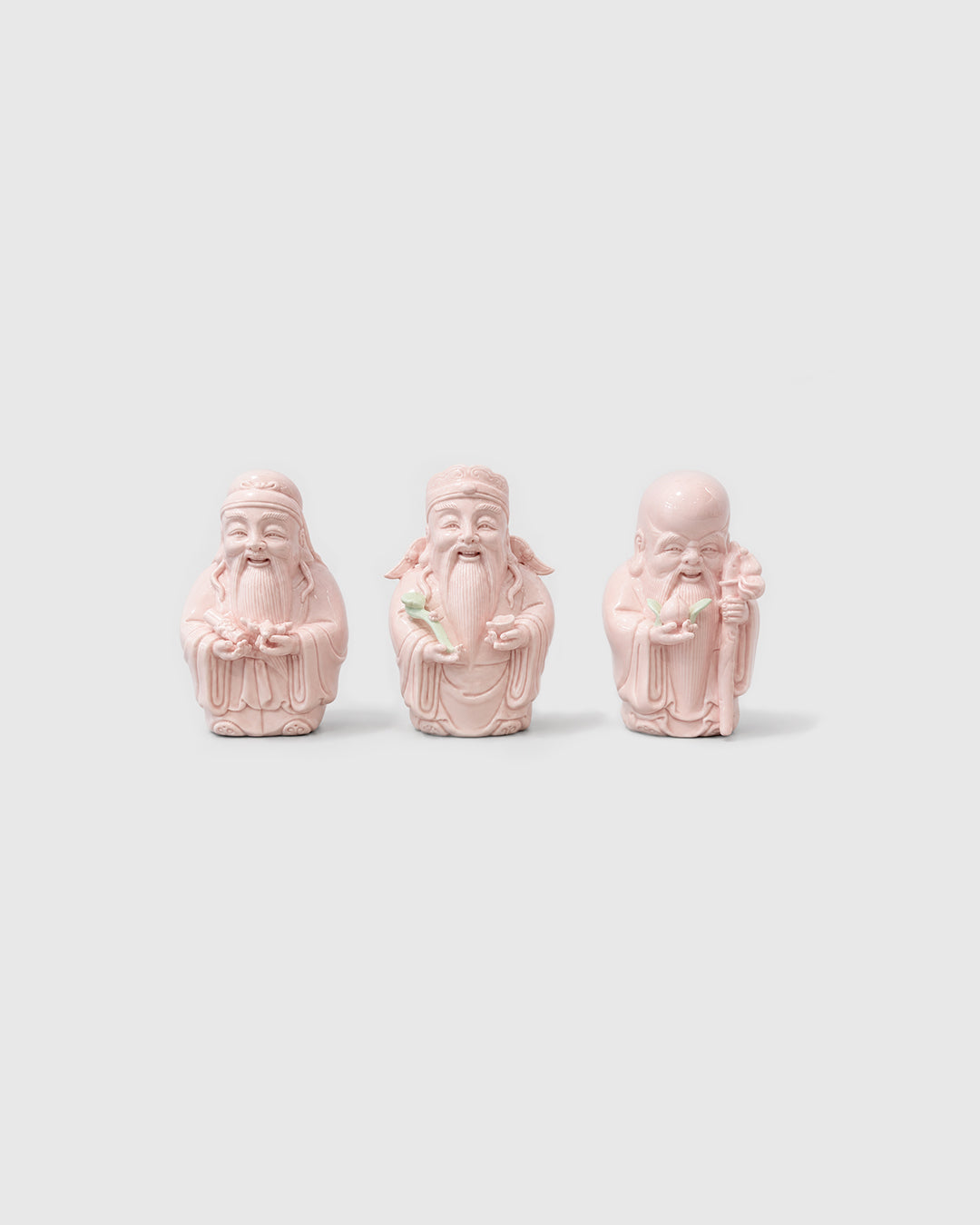 PINK PORCELAIN FU LU SHOU FIGURINES